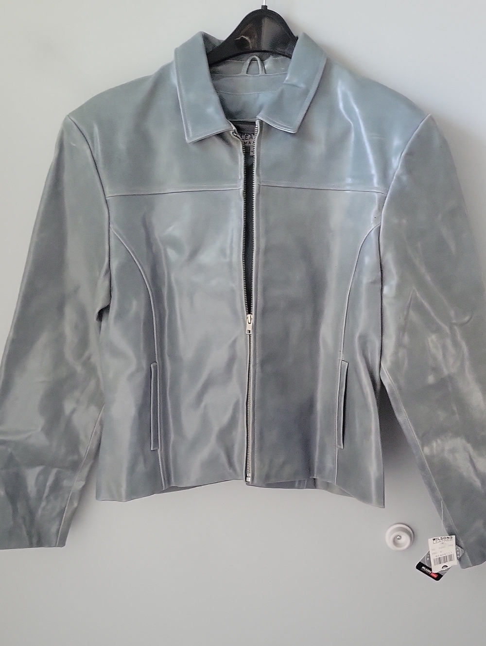 Wilsons Leather Silver-Gray Women's Zip Front Leather Jacket